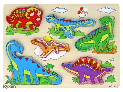 Drewniane Puzzle 3D Dla Dzieci Gra Logiczna Układanka Dinozaury 11 El. LEAN TOYS