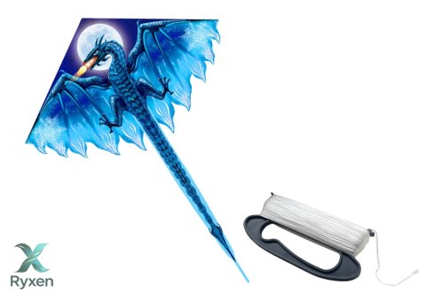 Duży Latawiec Smok Niebieski Długi Ogon 170cm x 130cm LEAN TOYS