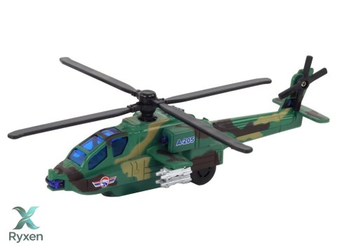 Helikopter Wojskowy Śmigłowiec Militarny Aluminiowy Mix Dźwięk Światła LEAN TOYS