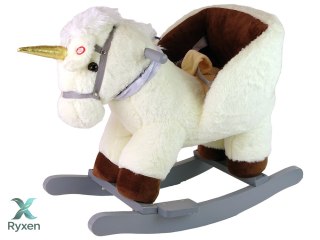 Koń Jednorożec Na Biegunach Bujak Dla Malucha Biały Beżowy LEAN TOYS