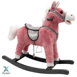 Koń Na Biegunach Siodło Stopki Bujak Dźwięki Różowy 74 cm LEAN TOYS