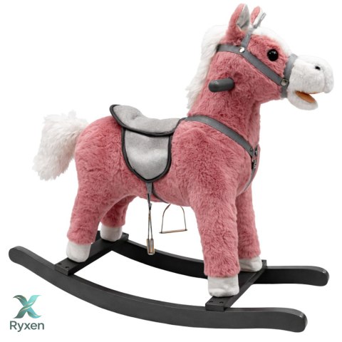 Koń Na Biegunach Siodło Stopki Bujak Dźwięki Różowy 74 cm LEAN TOYS