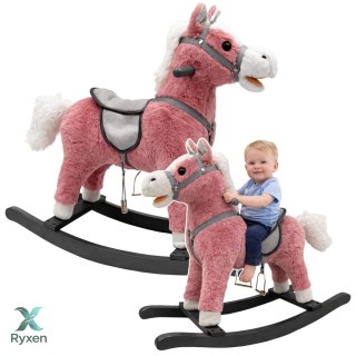 Koń Na Biegunach Siodło Stopki Bujak Dźwięki Różowy 74 cm LEAN TOYS