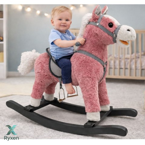 Koń Na Biegunach Siodło Stopki Bujak Dźwięki Różowy 74 cm LEAN TOYS