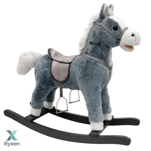 Koń Na Biegunach Siodło Stopki Bujak Dźwięki Szary 74 cm LEAN TOYS
