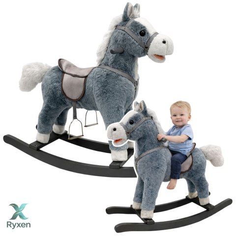 Koń Na Biegunach Siodło Stopki Bujak Dźwięki Szary 74 cm LEAN TOYS