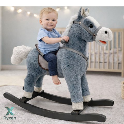 Koń Na Biegunach Siodło Stopki Bujak Dźwięki Szary 74 cm LEAN TOYS