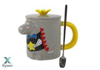 Kubek Ceramiczny z Pokrywką Szary Dinozaur 400 ml LEAN TOYS