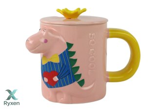 Kubek Z Przykrywką Dinozaur Różowy Dinozaur 400 ml LEAN TOYS