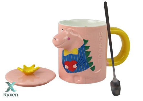 Kubek Z Przykrywką Dinozaur Różowy Dinozaur 400 ml LEAN TOYS