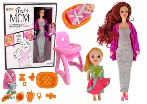 Lalka Dla Dzieci W Ciąży Długie Włosy Akcesoria LEAN TOYS
