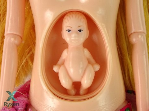 Lalka Dla Dzieci W Ciąży Różowa Sukienka Kwiaty LEAN TOYS