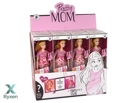 Lalka Dla Dzieci W Ciąży Różowa Sukienka Kwiaty LEAN TOYS
