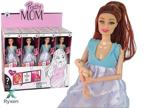 Lalka W Ciąży Mama Niemowlę Otwierany Brzuch Niebieska Sukienka 30 cm LEAN TOYS