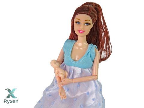 Lalka W Ciąży Mama Niemowlę Otwierany Brzuch Niebieska Sukienka 30 cm LEAN TOYS