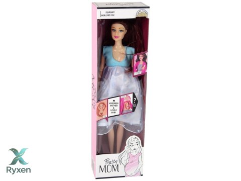 Lalka W Ciąży Mama Niemowlę Otwierany Brzuch Niebieska Sukienka 30 cm LEAN TOYS