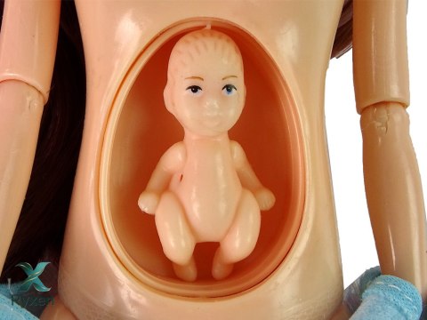 Lalka W Ciąży Mama Niemowlę Otwierany Brzuch Niebieska Sukienka 30 cm LEAN TOYS