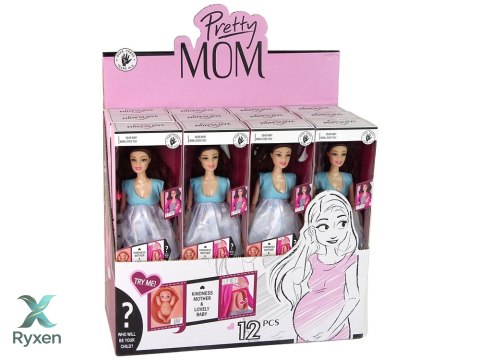 Lalka W Ciąży Mama Niemowlę Otwierany Brzuch Niebieska Sukienka 30 cm LEAN TOYS