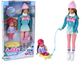 Lalki Anlily Mama Z Córką Na Sankach Zestaw Sanki LEAN TOYS