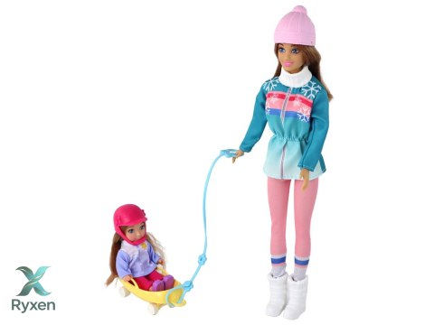 Lalki Anlily Mama Z Córką Na Sankach Zestaw Sanki LEAN TOYS