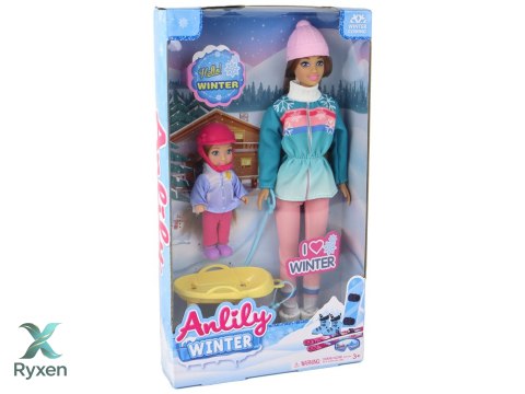 Lalki Anlily Mama Z Córką Na Sankach Zestaw Sanki LEAN TOYS