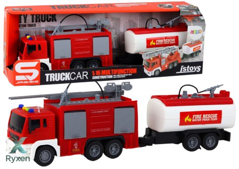 Straż Pożarna Z Naczepą Wóż Strażacki 1:16 Dźwięki Światła LEAN TOYS