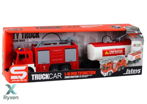 Straż Pożarna Z Naczepą Wóż Strażacki 1:16 Dźwięki Światła LEAN TOYS