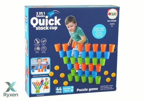 Układanka Kubeczki Gra 3 w 1 44 Elementy LEAN TOYS