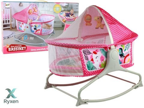 Wielofunkcyjne Łóżeczko Bujaczek 2w1 Mata Dziecięca Dźwięki Wibracje Różowa LEAN TOYS
