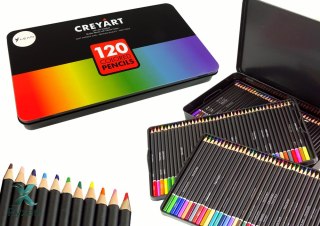 Zestaw 120 Kredek Artystycznych Metalowy Pojemnik LEAN