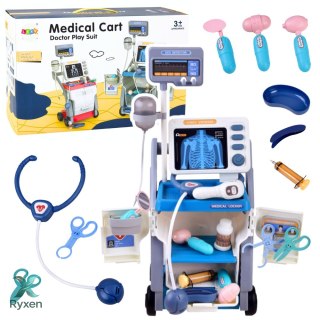 Zestaw Małego Doktora Wózek Medyczny RTG EKG Światła Niebieski 16 el. LEAN TOYS