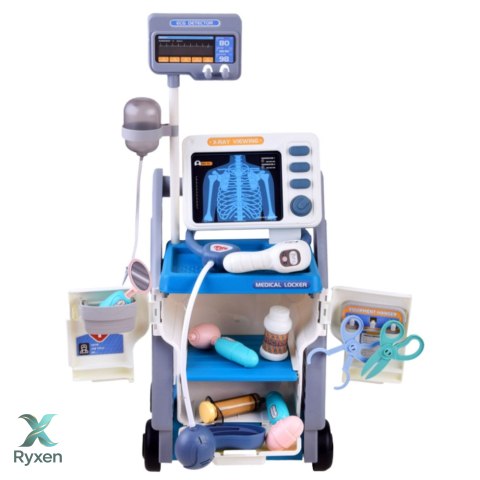 Zestaw Małego Doktora Wózek Medyczny RTG EKG Światła Niebieski 16 el. LEAN TOYS