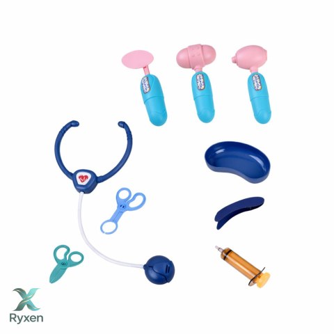 Zestaw Małego Doktora Wózek Medyczny RTG EKG Światła Niebieski 16 el. LEAN TOYS