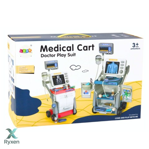 Zestaw Małego Doktora Wózek Medyczny RTG EKG Światła Niebieski 16 el. LEAN TOYS