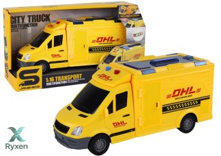 Auto Dostawcze Napęd Frykcyjny Otwierane Drzwi Światła Dźwięki Żółte 1:16 LEAN TOYS