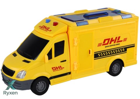 Auto Dostawcze Napęd Frykcyjny Otwierane Drzwi Światła Dźwięki Żółte 1:16 LEAN TOYS