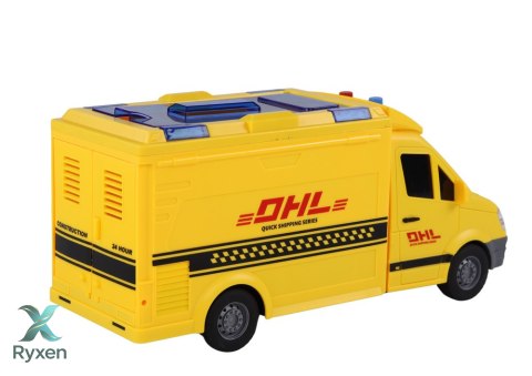 Auto Dostawcze Napęd Frykcyjny Otwierane Drzwi Światła Dźwięki Żółte 1:16 LEAN TOYS