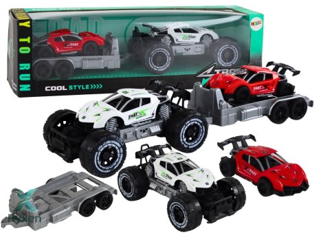 Auto Terenowe Białe Laweta Pojazd Sportowy Zestaw LEAN TOYS