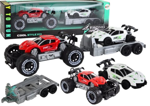 Auto Terenowe Czerwone Laweta Pojazd Sportowy Zestaw LEAN TOYS