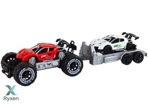 Auto Terenowe Czerwone Laweta Pojazd Sportowy Zestaw LEAN TOYS