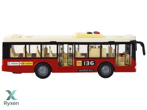 Autobus Na Baterie Światła Dźwięki Czerwony Miejski 1:16 LEAN TOYS