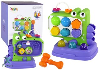 Dinozaur Panel Edukacyjny Whac-A-Mole Sorter Gra Dla Dzieci Fioletowy LEAN TOYS