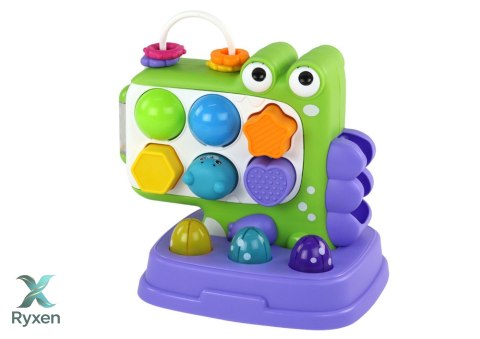 Dinozaur Panel Edukacyjny Whac-A-Mole Sorter Gra Dla Dzieci Fioletowy LEAN TOYS