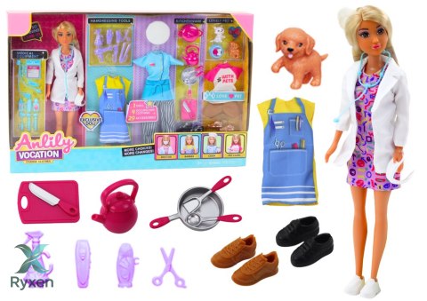 Lalka Anlily 4w1 Lekarz Fryzjer Kucharka Zwierzęta Ubrania Akcesoria LEAN TOYS