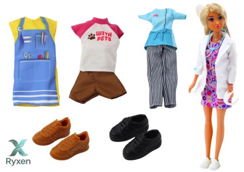 Lalka Anlily 4w1 Lekarz Fryzjer Kucharka Zwierzęta Ubrania Akcesoria LEAN TOYS