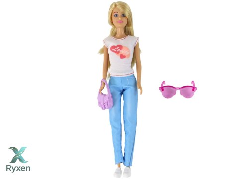 Lalka Dla Dzieci Anlily Długie Blond Włosy Torebka Okulary Biała Bluzka LEAN TOYS