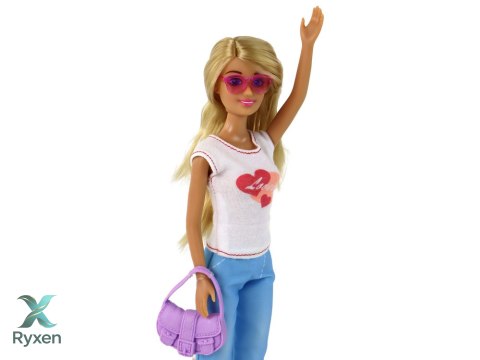 Lalka Dla Dzieci Anlily Długie Blond Włosy Torebka Okulary Biała Bluzka LEAN TOYS