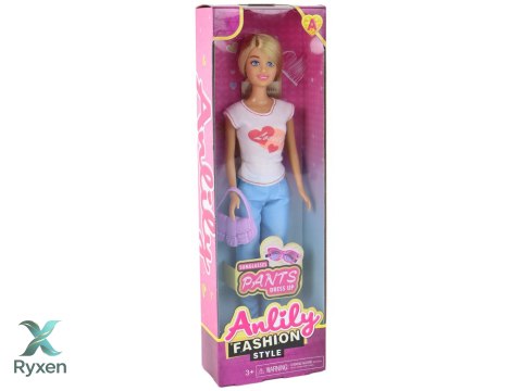 Lalka Dla Dzieci Anlily Długie Blond Włosy Torebka Okulary Biała Bluzka LEAN TOYS