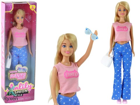 Lalka Dla Dzieci Anlily Długie Blond Włosy Torebka Okulary Różowa Bluzka LEAN TOYS