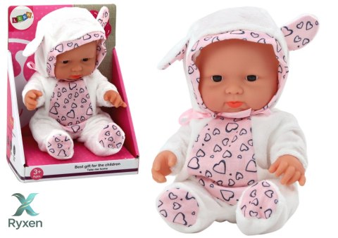 Mała Lalka Bobas Białe Ubranko Czapeczka Kokardka Uszy LEAN TOYS